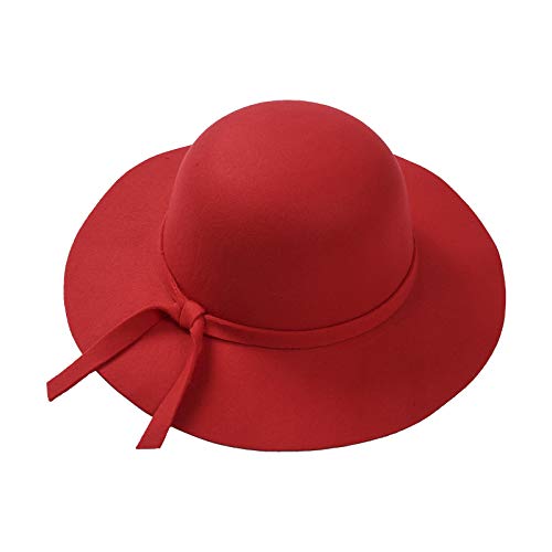 Kids Girls Retro Fedora Hats Solid Color Wide Brim Felt Bowler - Main Image