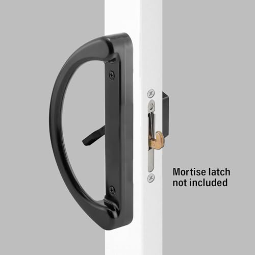 Image of Prime-Line C 1224 Sliding Patio Door Handle Set - Replace Old or Damaged Door Handles Quickly and Easily - Black Diecast, Mortise Style, Non-Keyed, Fits 3-15 /16 inch Hole Spacing (1 Set)
