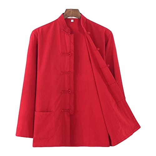 Zooboo Traditional Long Sleeve Tang Kung Fu Uniform Men's Shirt (M, Red) #TOP1