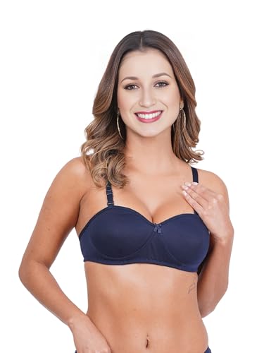 Image of Women Half Cup Padded Bra - Made of Pure Cotton Full Coverage Non Wired Seamless Pushup Soft Cup for T-Shirt Saree Dress Sports Garment for Daily Use Everyday