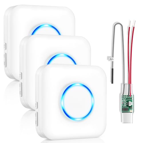 Wireless Doorbell Extender with Receiver Connects to Existing Hardwired Doorbell into Wireless Door Bell with 656 FT Range 58 Chimes and 5 Volume Levels for Garage/Basement (1 Extender 3 Receiver