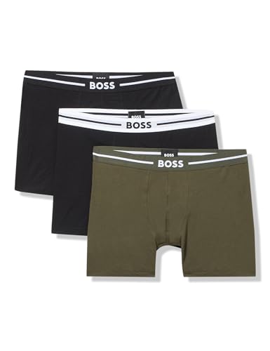 BOSS Men's 3-Pack Bold Logo Cotton Stretch Boxer Briefs