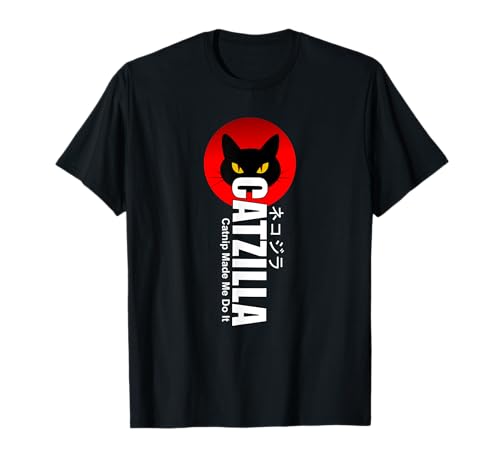T-shirt Kawaii animé japonais Cute Catzilla Funny Cat Lover T-Shirt