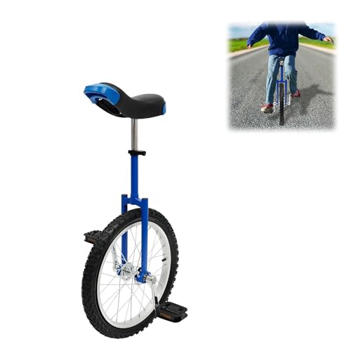 HUOMMGS Einrad 18 Zoll Upgrade Einrad mit Ergonomischer Sattel Gleichgewichtstrainingeinrad Höhenverstellbar Einrads für 1,2–1,55m Kinder Professionell Einrads für Anfänger, Profis Unisex (Blau)
