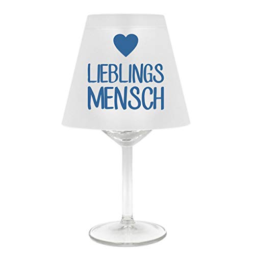 Lampenschirm für Weinglas ~ Lieblings-Mensch mit Herz, blau ~ Schirm ohne Glas ~ Windlicht