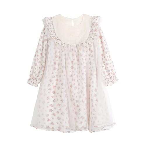 Mud Kingdom Girls Flower Dress Fashion Tulle Long Sleeve Casual Floral Tulle Dress