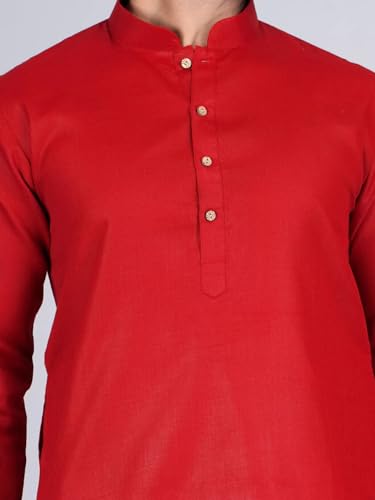 Image of Pinkmint Kurta for Men Cotton Mandarin Collar Long Sleeve Soild Traditional Kurta Festival Kurta