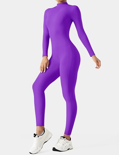 Image of speerise Women Bodysuit Rompers Long Sleeve Jumpsuits Leotards One Piece Tummy Control Yoga Workout Outfits