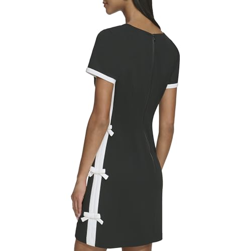 Image of Karl Lagerfeld Women's Short Sleeve Square Neck Bow Embellished Shift Mini Dress