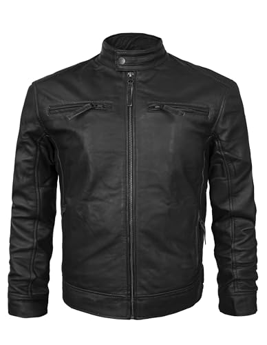 Mens Leather Jacket - Cafe Racer Style Real Lambskin Leather Jacket Men Soft Leather Jacket4