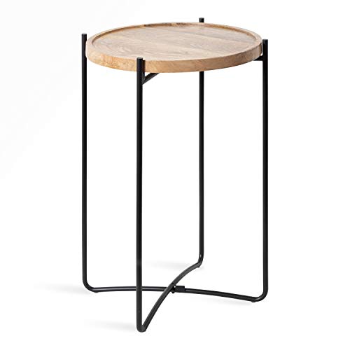 Kate and Laurel Vale Modern Side Table, 15.5 x 15.5 x 25, Natural Rustic and Black, Farmhouse End Table for Storage and Display