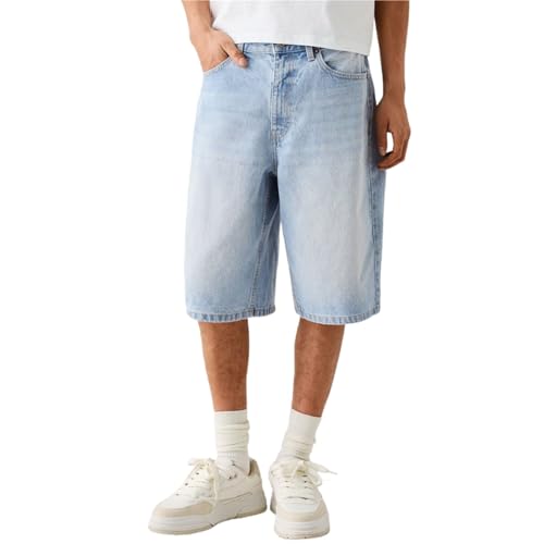 KIHFSODN Jean Shorts Men Baggy Jorts Casual Denim Shorts Y2k Loose Long Jorts Vintage Fashion(Light blue,S)