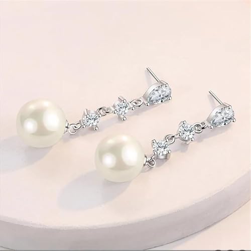 10mm White Pearl Drop Earrings for Women Bridal Wedding Jewelry - 14K Silver Plated Cubic Zirconia Studs, Hypoallergenic Bridesmaid Gifts 6