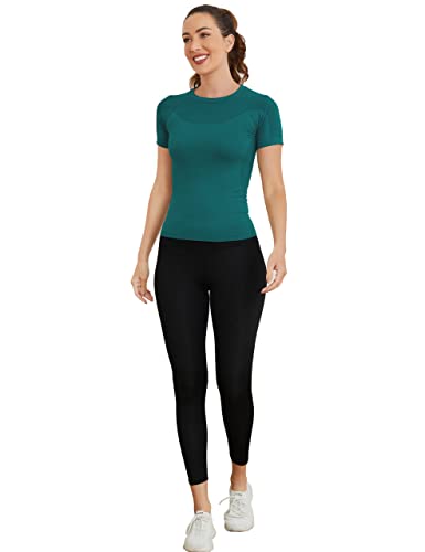 Image of MathCat Short Sleeve Workout Tops for Women, Seamless Women's Compression Shirt, Yoga Running Athletic Shirts Soft Gym Tops