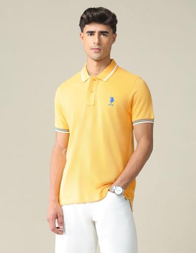Image of U.S. POLO ASSN. Solid Slim Fit Polo T Shirts for Men - 100% Cotton, Half Sleeves Mens Tshirt