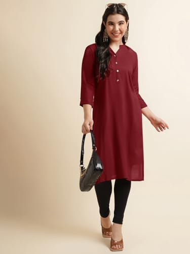 Image of Fabclub Women's Rayon Solid Plain Straight Kurti
