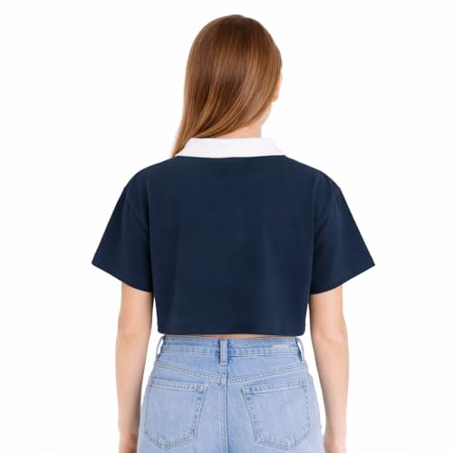 Image of FUNKY MONKEY Girls Cotton Crop Polo T-Shirt | Half Sleeve Collar Neck Printed Top | Stylish Kids Crop Tee for Girls