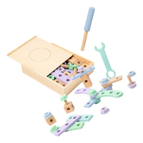 GARVALON Holz Werkzeugkoffer Stabiles Montessori Bausatz Holzwerkzeuge Fördert Kognitive Entwicklung und Motorische Fähigkeiten Kreatives Lernspielzeug für Kleinkinder