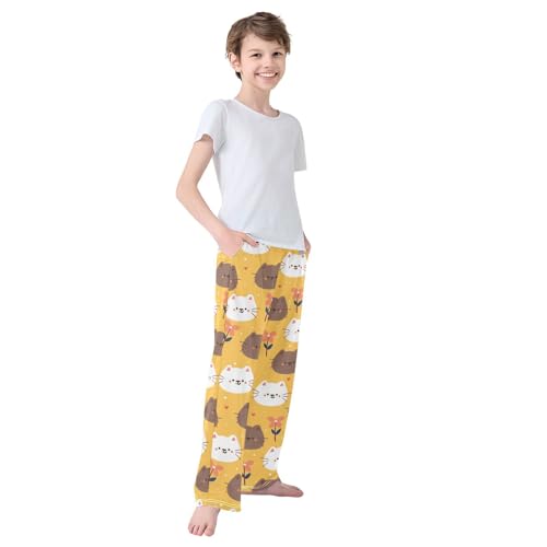 Boys' Pants Cute Cats Hearts Floral Long Bottoms Jogger Pants Elastic Waist Trousers with Pockets S-XL4