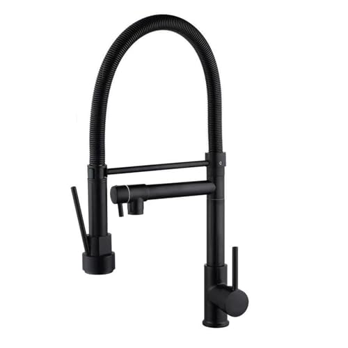 Robinet de cuisine en laiton noir mat à double bec orientable 360° - 2