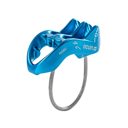 Ocun HABU Belaying and Rappelling Device | ATC V-Grooved Belay and Rappel Device for Rock Climbing | Assisted Braking Rappelling Descender, Blue