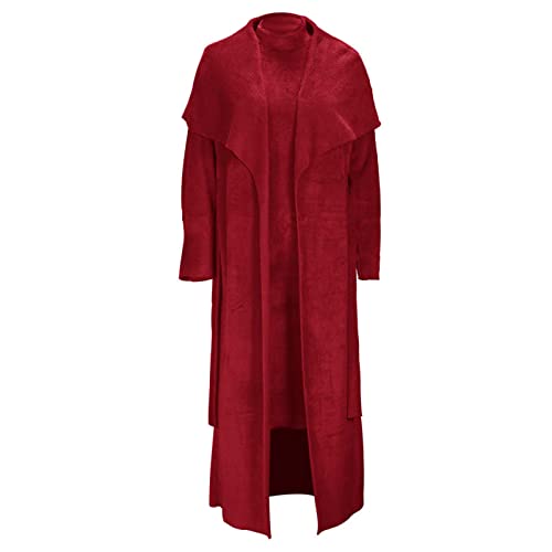 Borgonha 2023 Roupas Moda Veludo Longo Ajuste Solto Duas Peças Cardigan Conjunto para Meninas Outono