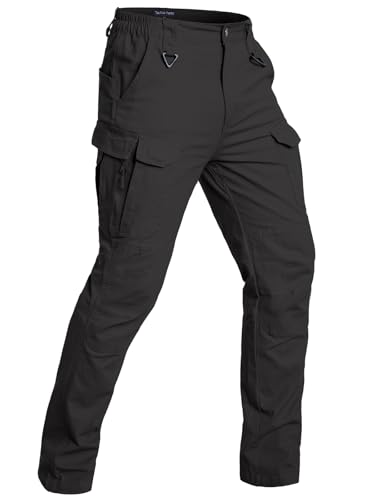 NAVEKULL Men's Tactical Pants Lightweight Stretch Flex Work Pants Cotton Relaxed Fit Cargo Pants Multi Pocket EDC Utility Construction Pants Military Combat Trousers Outdoor Hiking Pants Black