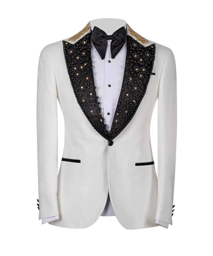 Men's Rhinestone Blazer, Handmade, Single Breasted, Slim Fit, White Formal Jacket for Wedding