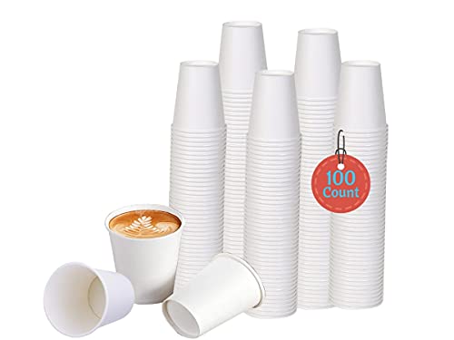 Smygoods White Disposable Paper Coffee Cups (6 OZ 100 Count) For Hot Beverages Tea Espresso Cocoa - To Go Drink Containers Caf & Office