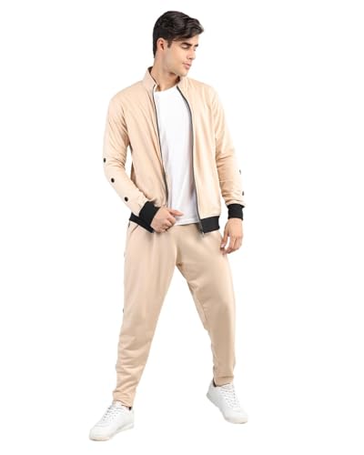 Image of CHKOKKO Men Casual Track Low Rise Regular Pant Gym Workout Lower with Pocket Pastel Beige Large