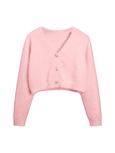 Image of Floerns Girls V Neck Long Sleeve Button Front Knit Cardigan Crop Top