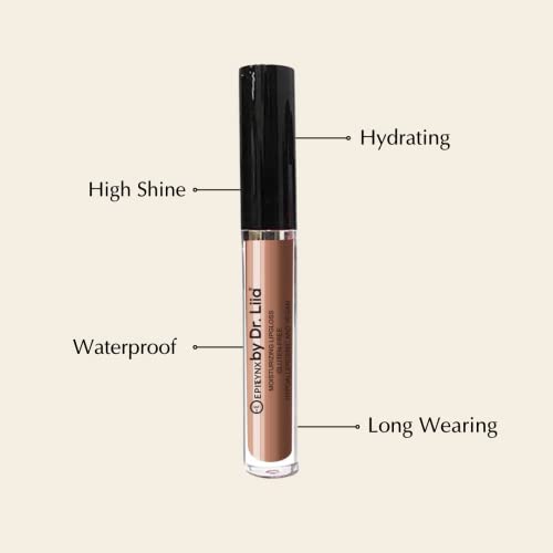 Epilynx By Dr. Liia Vegan Moisturizing, Long Lasting Lip Gloss - Satin & Glitter - Allergen Free For Sensitive Skin - Neutral Brown #TOP2