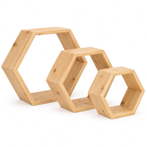 LIN HOME XZ-22109 Estantes flotantes hexagonales Juego de 3 Estantes Decorativos de Pared (Brown)
