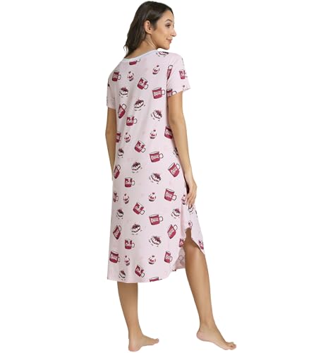 Image of NACHILA Nightgowns for Women-Viscose Made from Bamboo, V Neck Sleepshirts Short Sleeve Sleepwear Cool Nightshirt