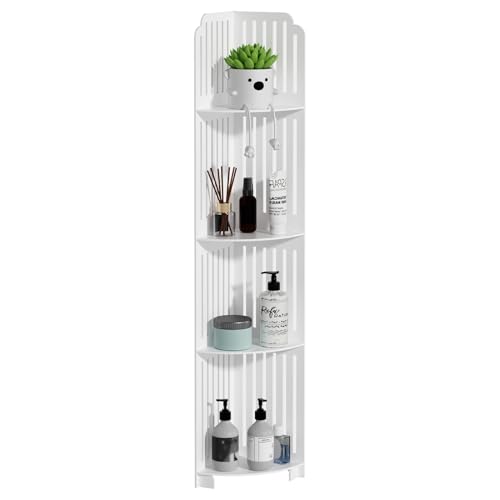 locwanot Eckregal mit 4 Ebenen, hohlgeschnitzt, freistehend, Eckregal,...