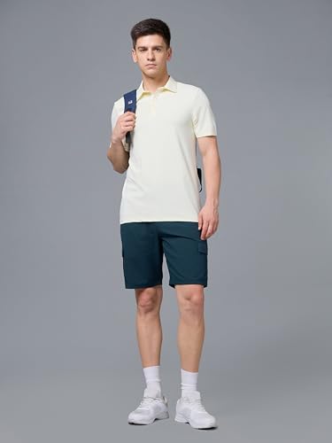 Image of TECHNOSPORT Men's Solid Slim Fit Sports Shorts TS Flexi Quick Dry Polyester Drawstring with Pockets UPF50+ for Gym Running Workout Anti Odour