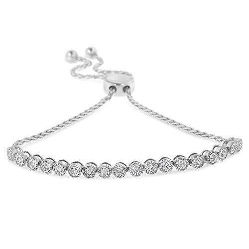 .925 Sterling Silver Miracle-Set Diamond Accented 6”-9” Adjustable Beaded Tennis Bolo Bracelet (H-I Color, I2-I3 Clarity) - Choice of Metal Colors