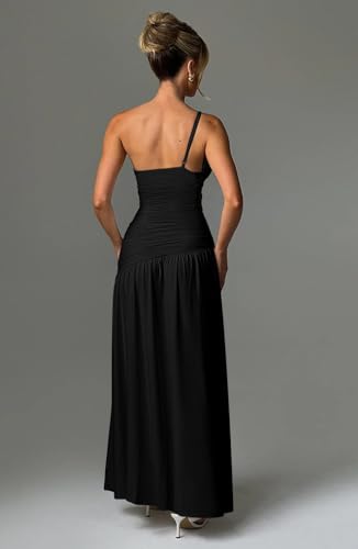 Memoriesea Women's Sexy One Shoulder High Split Ruched Cocktail Party Formal Maxi Dress3