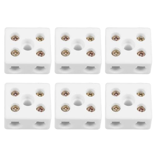Bloque de terminales cerámico de 5 orificios en color blanco y diseño de doble línea