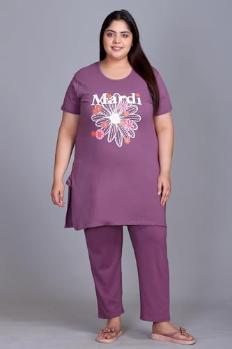 Image of In Love Women's Plus Size Graphic Printed Cotton Night Suit Set Short Sleeve