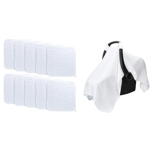 Comfy Cubs Muslin Burp Cloths Large 100% Cotton and Muslin Cotton Baby Car Seat Cover Bundled