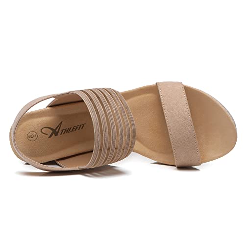 Athlefit Women's Wedge Sandals Ankle Strap Open Toe Espadrille Platform Khaki Sandals Size 7 #TOP2