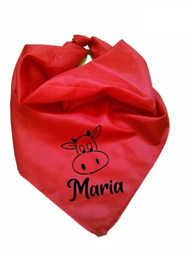 Pañuelo rojo para fiestas, inspirado en los tradicionales pañuelos de San Fermín. Confeccionado con tejido de primera calidad. Personalizamos tu pañuelo con el nombre (modelo 1 niño)
