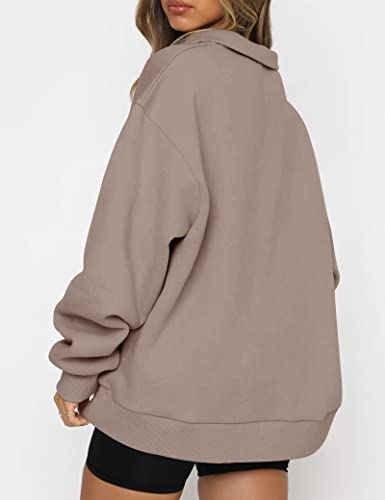 Trendy Queen Womens Oversized Sweatshirts Hoodies Half Zip Pullover Fall Fashion Outfits 2023 Y2k Clothes, Coffeegrey, Medium - Image 4