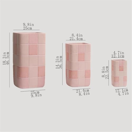 Pots de jardin rectangles roses à carreaux en argile taille M - 3