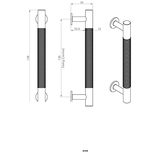 Knurled Bar Door Pull Handle - 158 x 13mm - 128mm Fixing Centres - Satin Brass - Image 3
