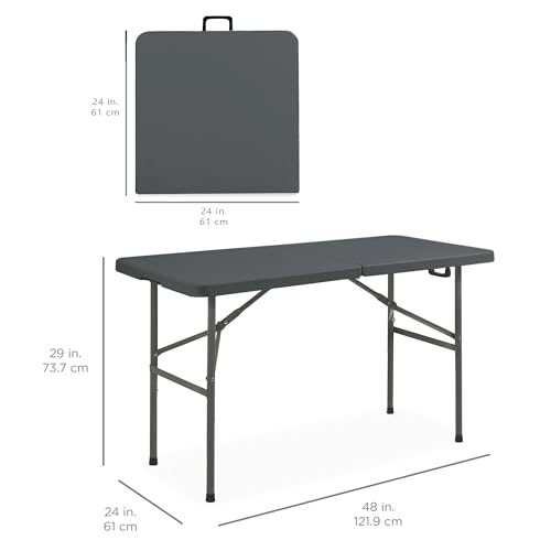 Image of Best Choice Products 4ft Plastic Folding Table, Indoor Outdoor Heavy Duty Portable w /Handle, Lock for Picnic, Party, Camping - Dark Gray