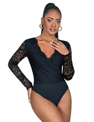 Body de encaje negro ideal para noches especiales y looks urbanos de manga larga lau-fashion