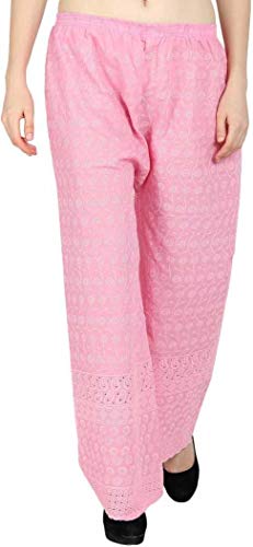 TNQ Women Chicken Full Embroidery Cotton Palazzo/Chikan Lucknow Art Work Plazo