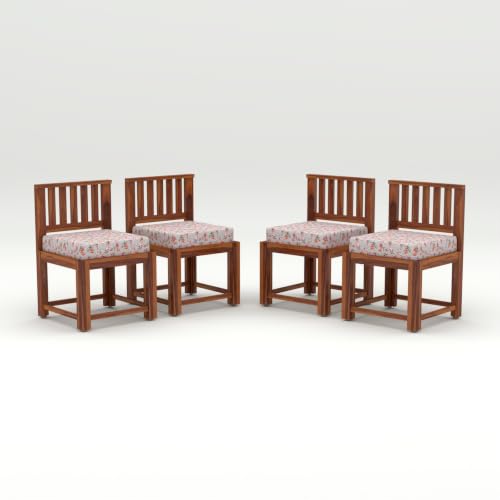 Image of Solid Sheesham Wood Dining Chair Set of 4 | Wooden Arm Chairs with Cushion | Living Room Chair | Dining Table Chair | Modern Wooden Furniture
